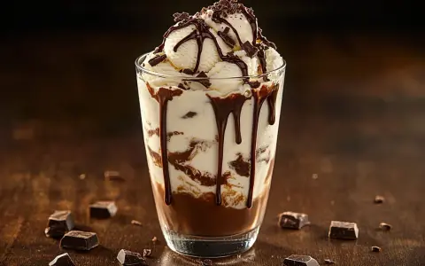 En läcker chokladig mudslide drink med glass, chokladsås och strössel.