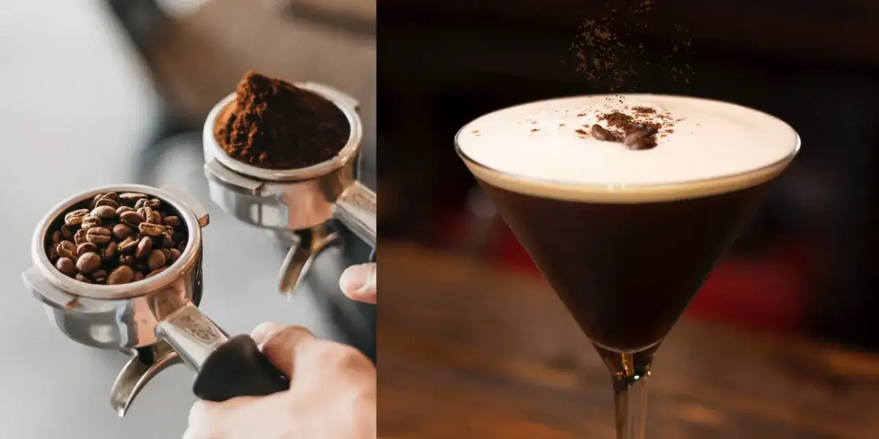 Kaffedrinkar recept: f&auml;rska b&ouml;nor och malet kaffe f&ouml;r en uts&ouml;kt espresso martini.